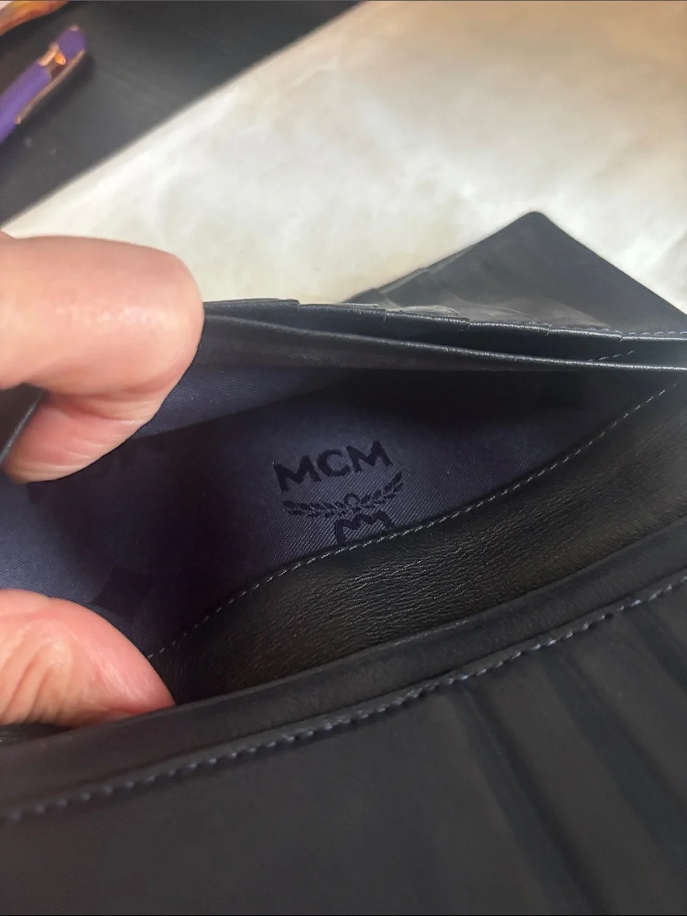 MCM Blue  Embossed Long Bifold Wallet